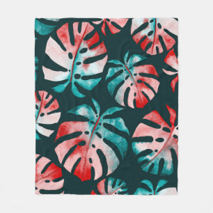 Abstract Tropical Leaves, Watercolor Bright. Fleece Blanket