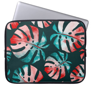 Abstract Tropical Leaves, Watercolor Bright. Laptop Sleeve