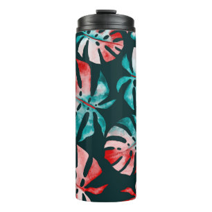 Abstract Tropical Leaves, Watercolor Bright. Thermal Tumbler