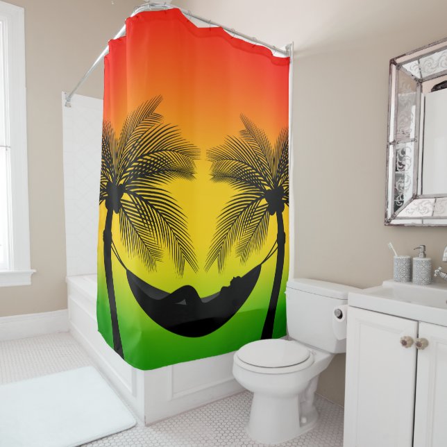 Abstract Tropical Life | Hammock Silhouette Shower Curtain (In Situ)