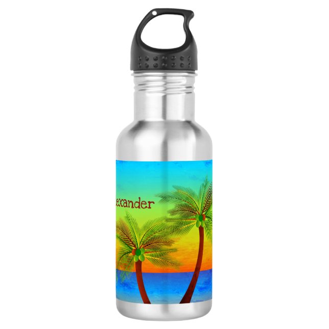 Abstract Tropical Life Palm Silhouette Hammock 532 Ml Water Bottle (Front)