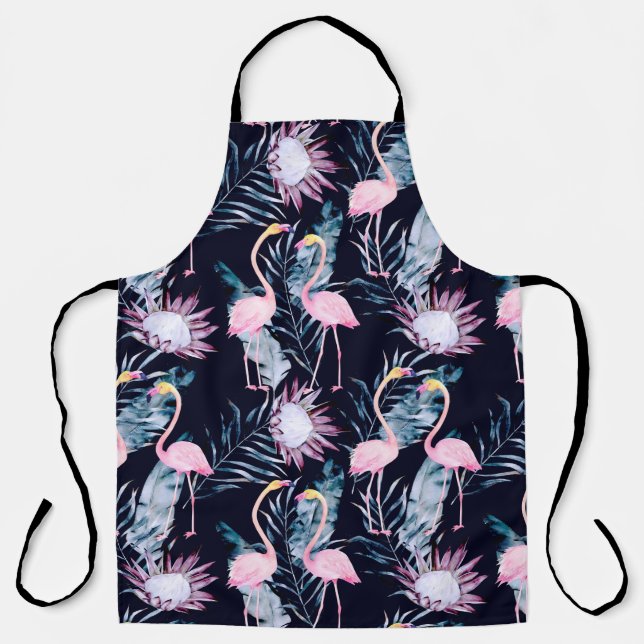 Abstract tropical pattern with flamingo, protea, l apron (Front)