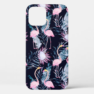 Abstract tropical pattern with flamingo, protea, l iPhone 12 case