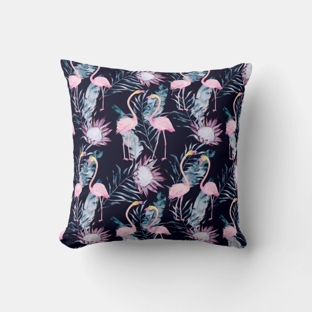 Abstract tropical pattern with flamingo, protea, l cushion (Front)