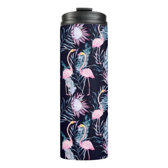Abstract tropical pattern with flamingo, protea, l thermal tumbler (Front)
