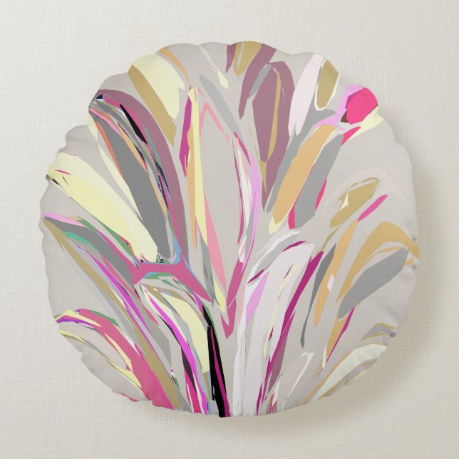 Abstract Tropical Plant Vector Art Style Round Cushion (Front)