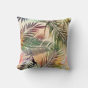 Abstract tropical plants pattern. Vintage illustra Cushion