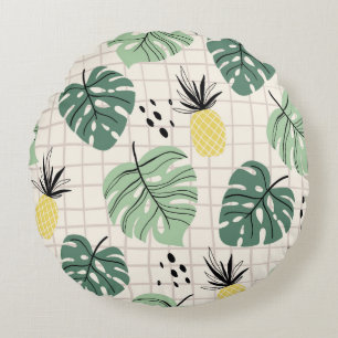 Abstract tropical seamless pattern with palm leaf  round cushion