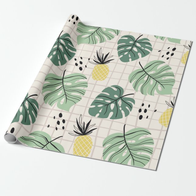 Abstract tropical seamless pattern with palm leaf  wrapping paper (Unrolled)