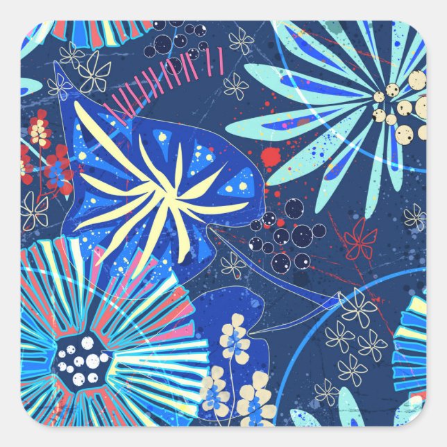 Abstract  tropical square sticker (Front)