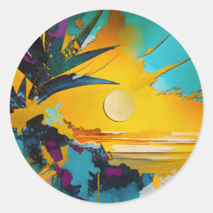 Abstract Tropical Sunset Explosion Classic Round Sticker
