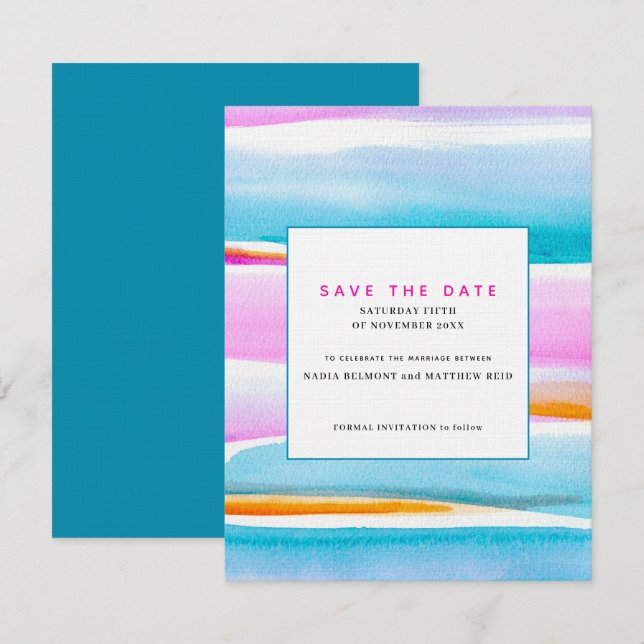 Abstract tropical tide lines wedding save the date invitation (Front/Back)
