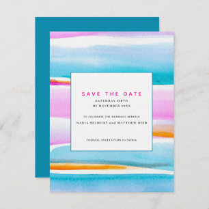 Abstract tropical tide lines wedding save the date invitation