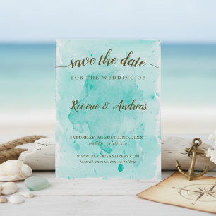 Abstract Tropical Turquoise Watercolor Wedding Save The Date