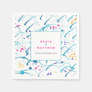 Abstract tropical waves pink aqua orange wedding napkin