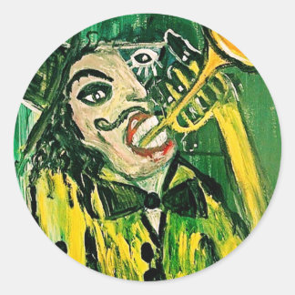 ABSTRACT TRUMPET PLAYER CLASSIC ROUND STICKER