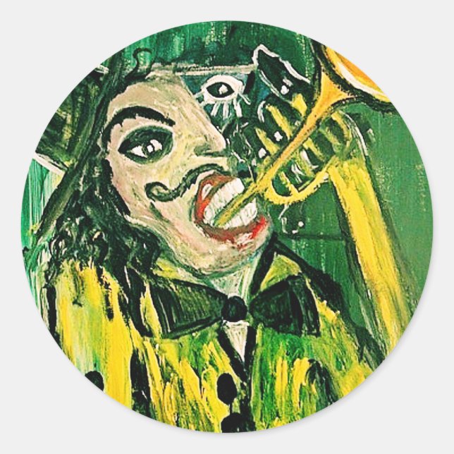 ABSTRACT TRUMPET PLAYER CLASSIC ROUND STICKER (Front)