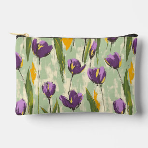 Abstract Tulip Blooms on Mint Green Background Accessory Pouch