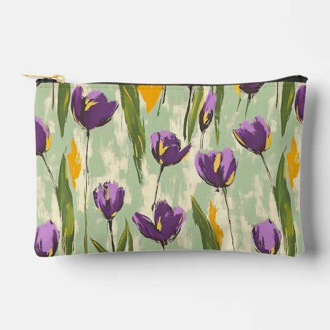 Abstract Tulip Blooms on Mint Green Background Accessory Pouch (Front)