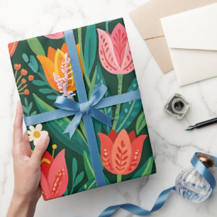 Abstract Tulip Butterfly Folk Wrapping Paper