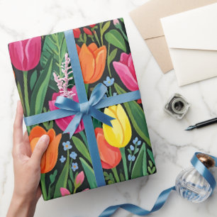 Abstract Tulip Butterfly Gouache Wrapping Paper