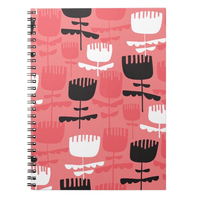 Abstract tulip flowers silhouette seamless pattern notebook (Front)
