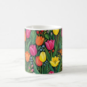 Abstract Tulips Butterflies Gouache Coffee Mug