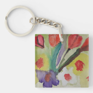 Abstract Tulips & Spring Flowers Acrylic Key Ring