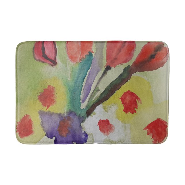 Abstract Tulips & Spring Flowers Bath Mat (Front)