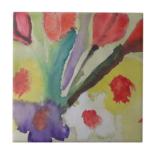 Abstract Tulips & Spring Flowers Ceramic Tile (Front)