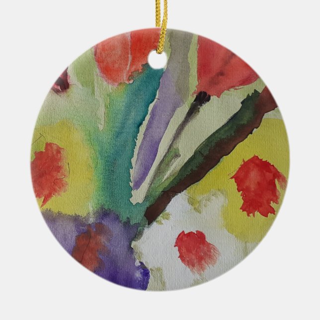 Abstract Tulips & Spring Flowers Ceramic Tree Decoration (Front)