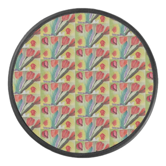 Abstract Tulips & Spring Flowers Hockey Puck (Front)