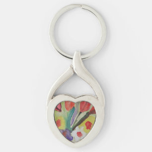 Abstract Tulips & Spring Flowers Metal Key Ring