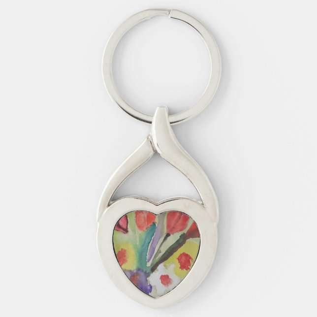 Abstract Tulips & Spring Flowers Metal Key Ring (Front)