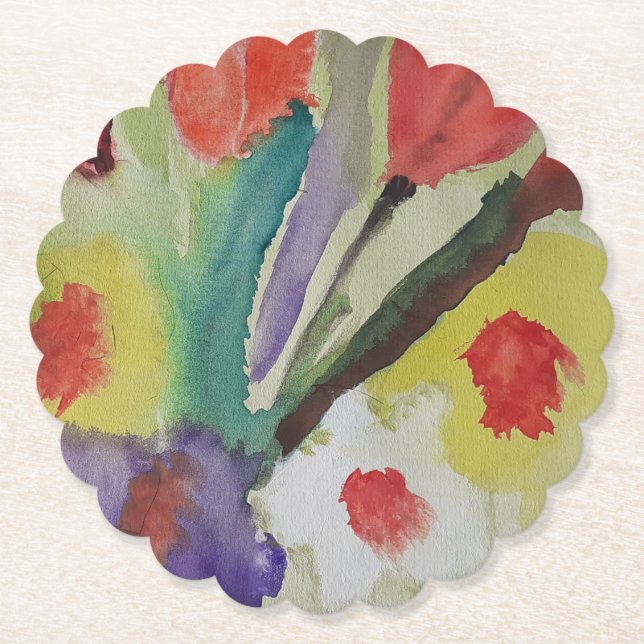Abstract Tulips & Spring Flowers Paper Coaster (Front)