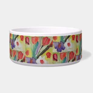 Abstract Tulips & Spring Flowers Pet Bowl