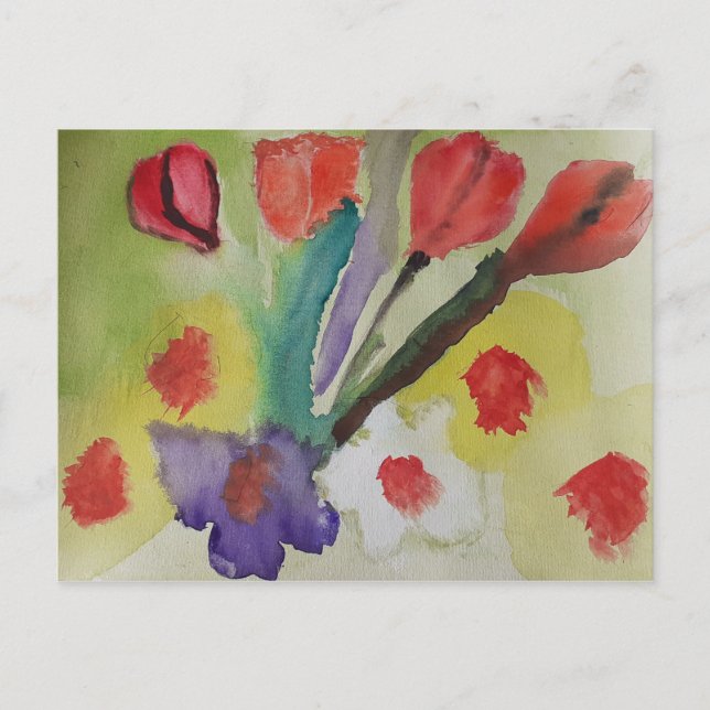 Abstract Tulips & Spring Flowers Postcard (Front)