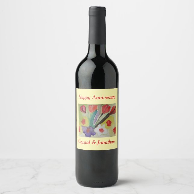 Abstract Tulips & Spring Flowers Wine Label (Front)