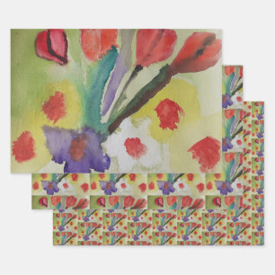 Abstract Tulips & Spring Flowers Wrapping Paper Sheet