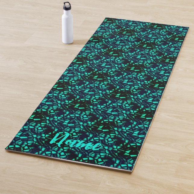 Abstract Turquoise And Black Personalised Yoga Mat (In Situ)