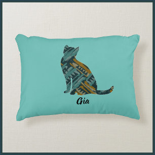Abstract Turquoise and Gold Cat Lover Decorative Cushion