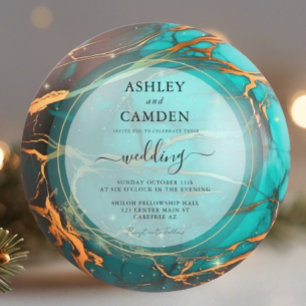 Abstract Turquoise and Gold Celestial Wedding Invitation