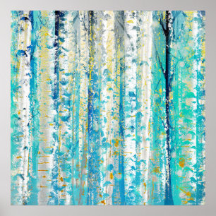 Abstract Turquoise and Gold Grunge Birch Poster