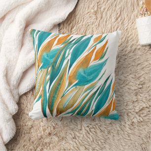 Abstract Turquoise And Rust  Watercolor Art Cushion