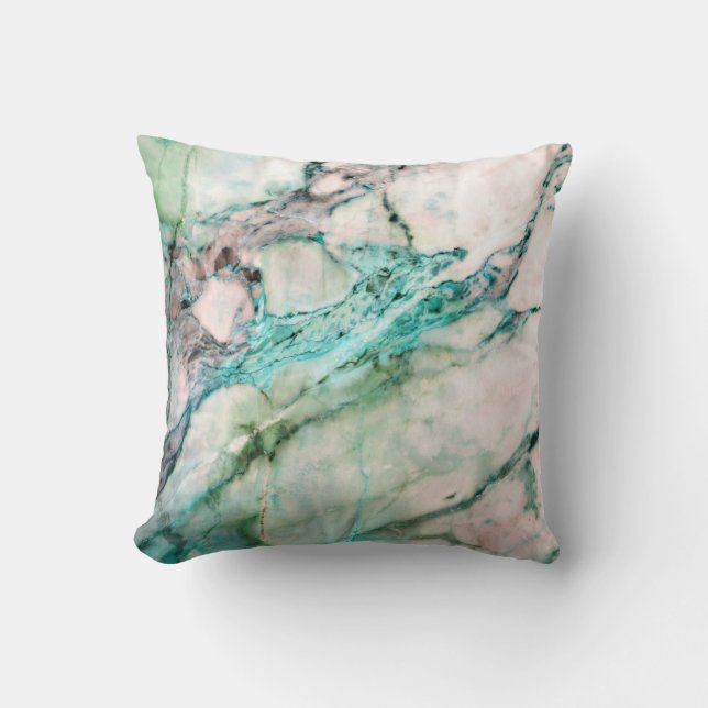 Abstract Turquoise Aquamarine White Mint Marble Cushion (Front)