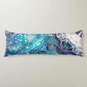 Abstract Turquoise blue black white paint Body Cushion