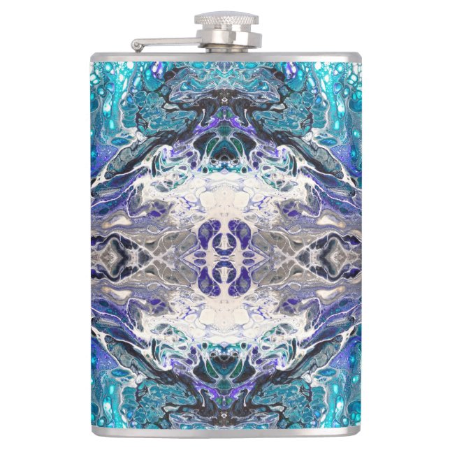 Abstract Turquoise Blue Design Hip Flask (Front)