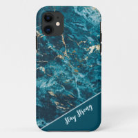 Abstract turquoise-gold marble iPhone Case