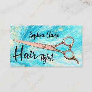Abstract Turquoise Gold Scissor Hair Stylist Business Card