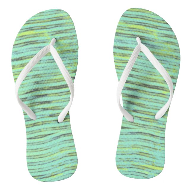 Abstract Turquoise Green Wave Flip Flops (Footbed)